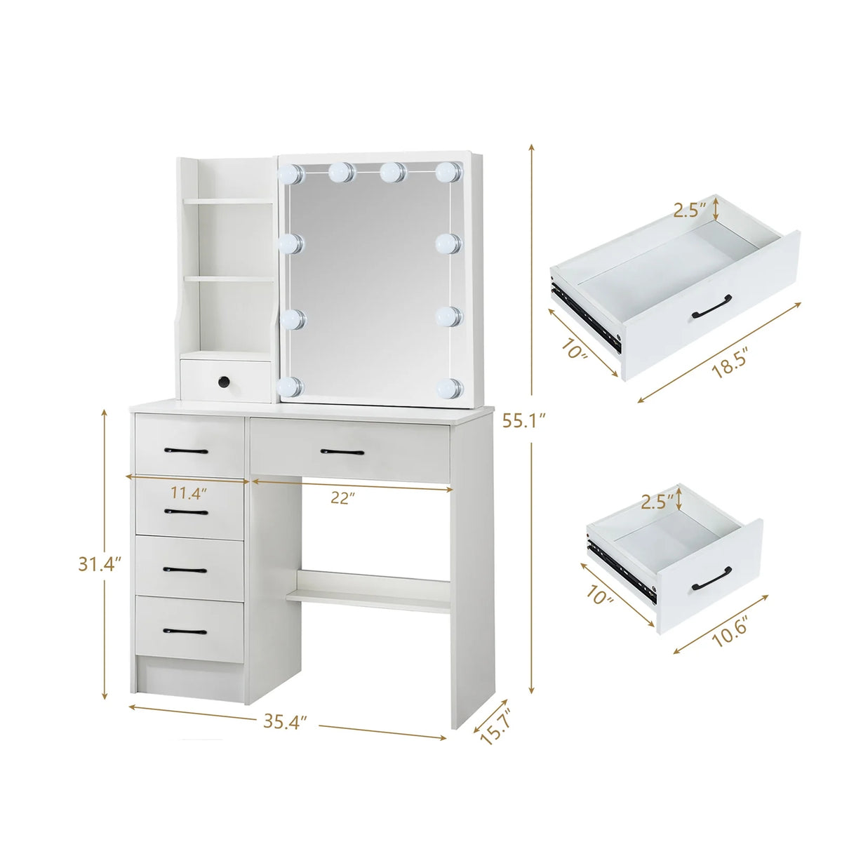 White Vanity Set with Mirror & Lights D802