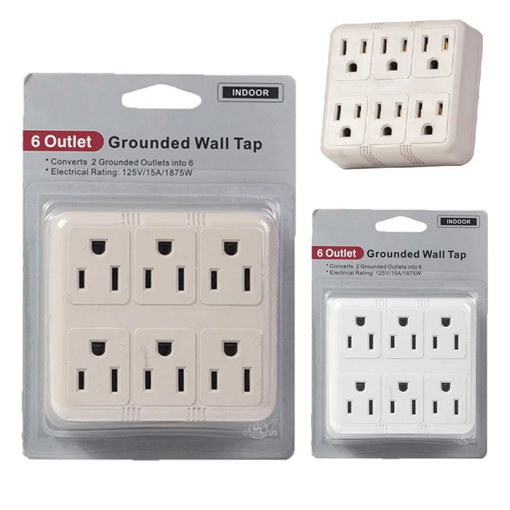 2Pc 6 Way Wall Outlet Tap AC 125V Power Adapter B203