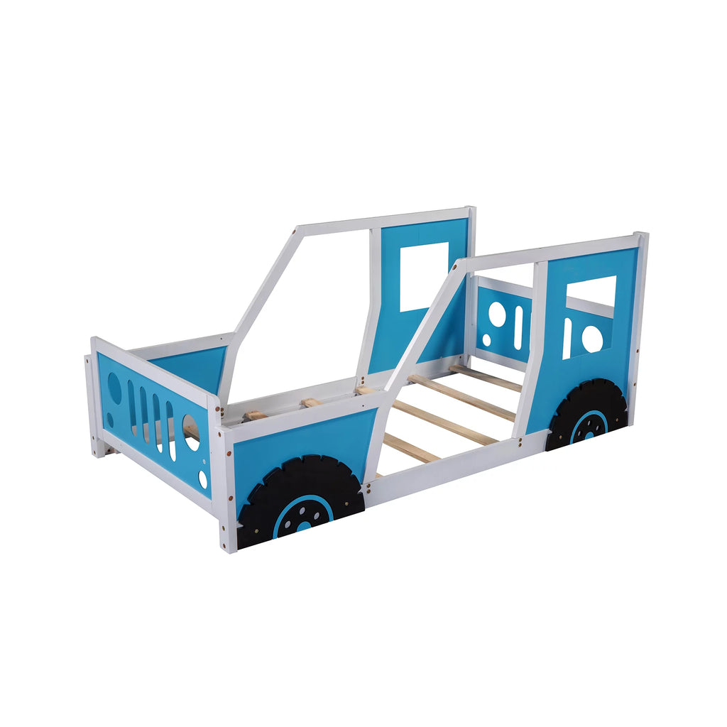 Twin Size Wood Platform Bed Frame with Wheels X5690
