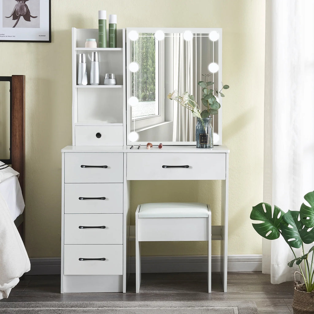 White Vanity Set with Mirror & Lights D802