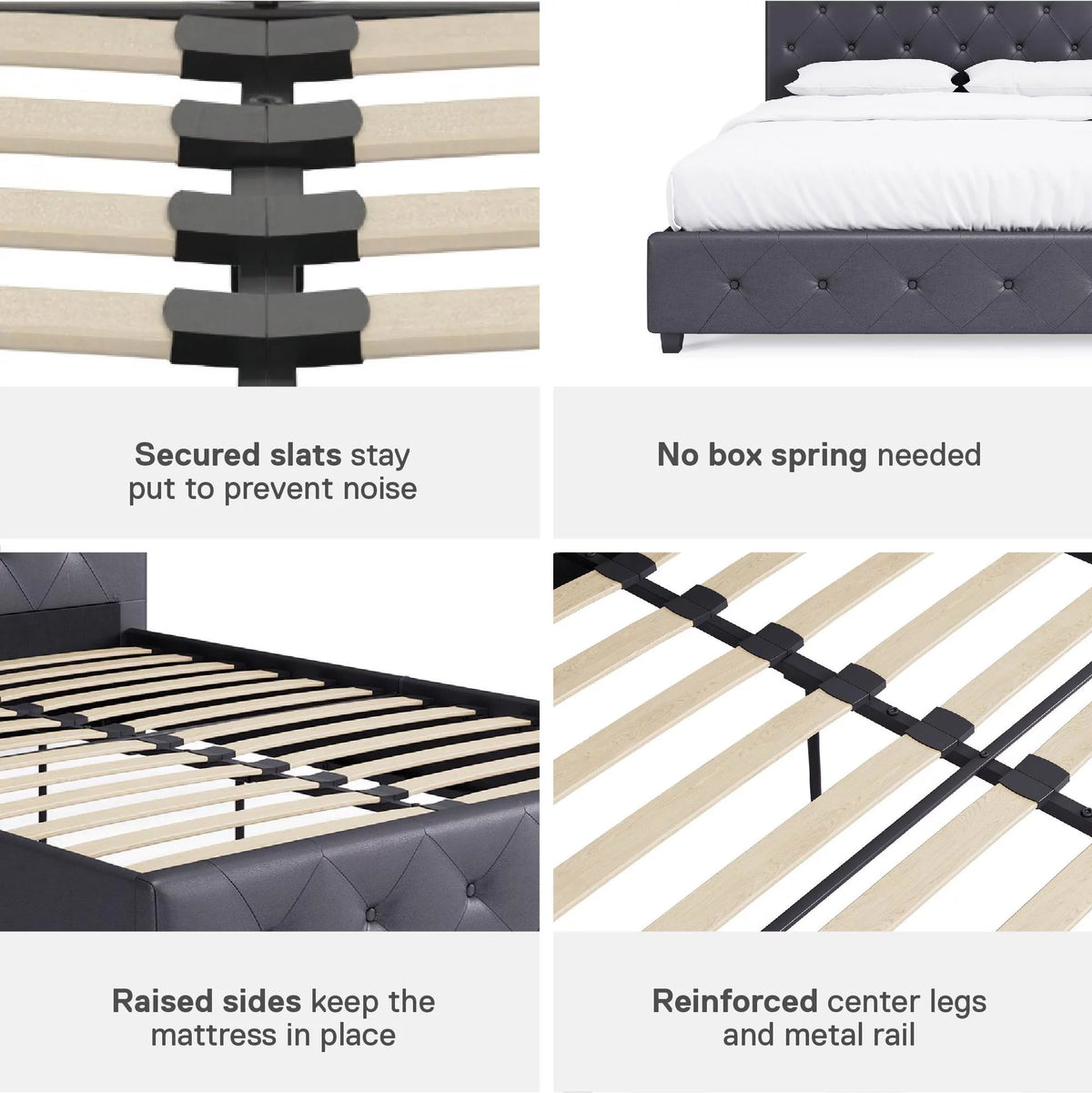 Queen Gray Faux Leather Upholstered Platform Bed E72821