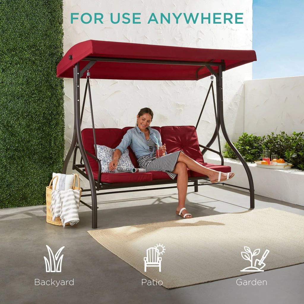 3-Seat Outdoor Converting Canopy Swing Glider Hammock with Removable Cushions A9431