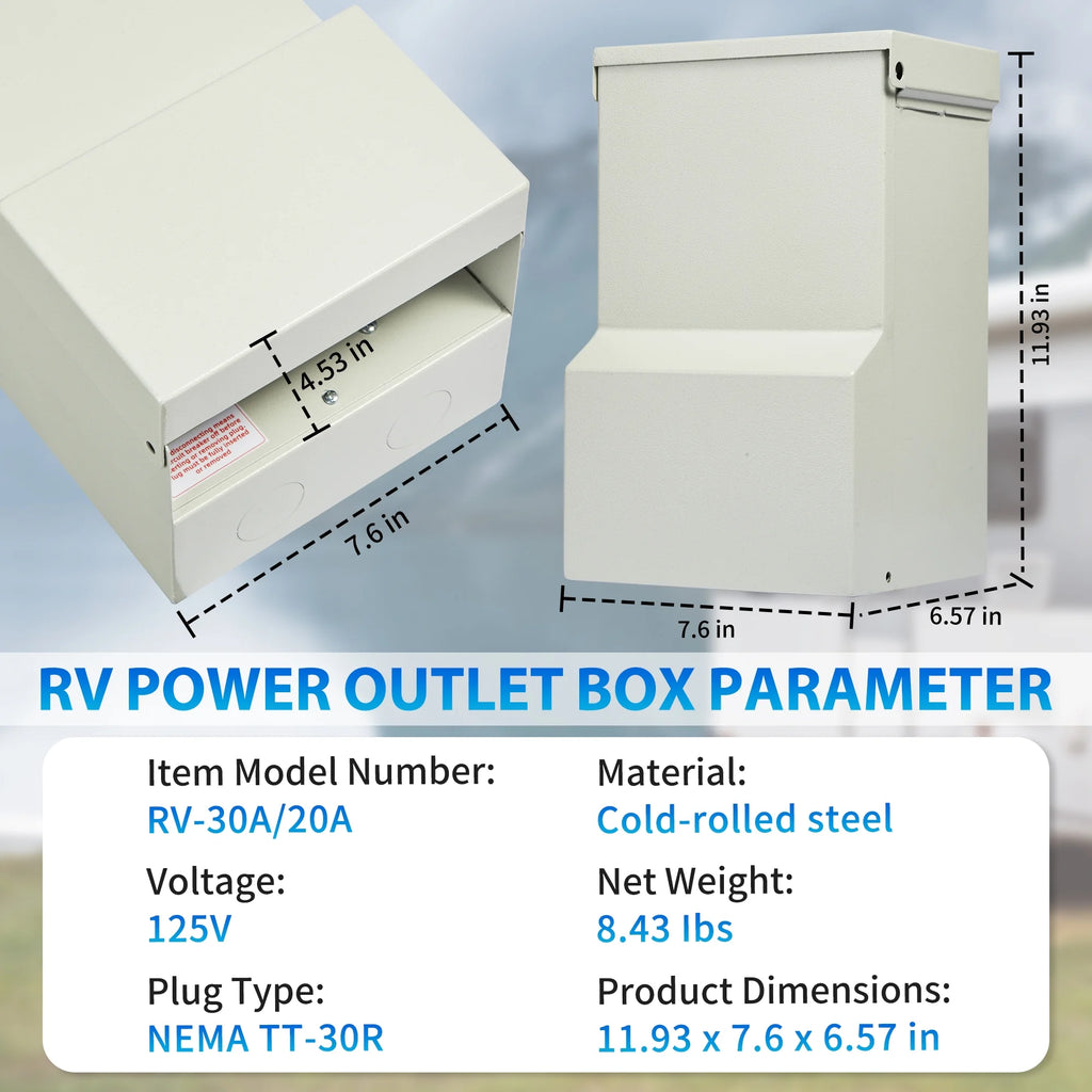 Prewired 30 Amp RV Power Outlet Box & 20 Amp GFCI Receptacle O8770
