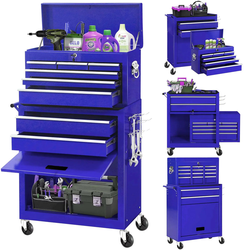 2 in 1 Steel Rolling Tool Chest, 8 Drawer, Black V639752