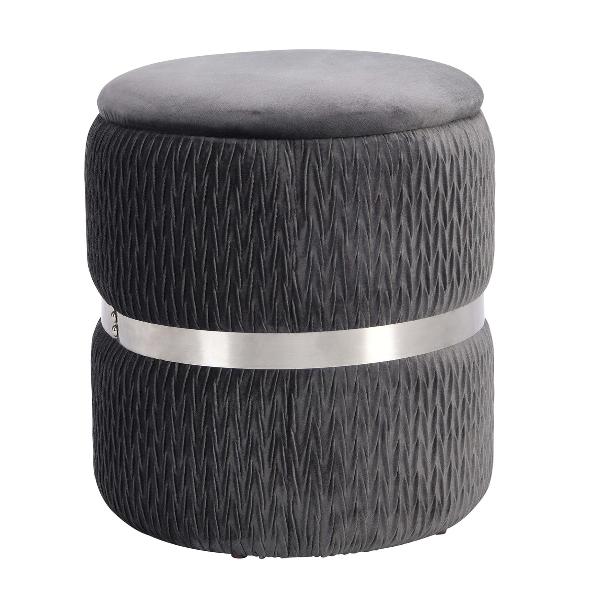 Gray Velvet Round Storage Ottoman C51345