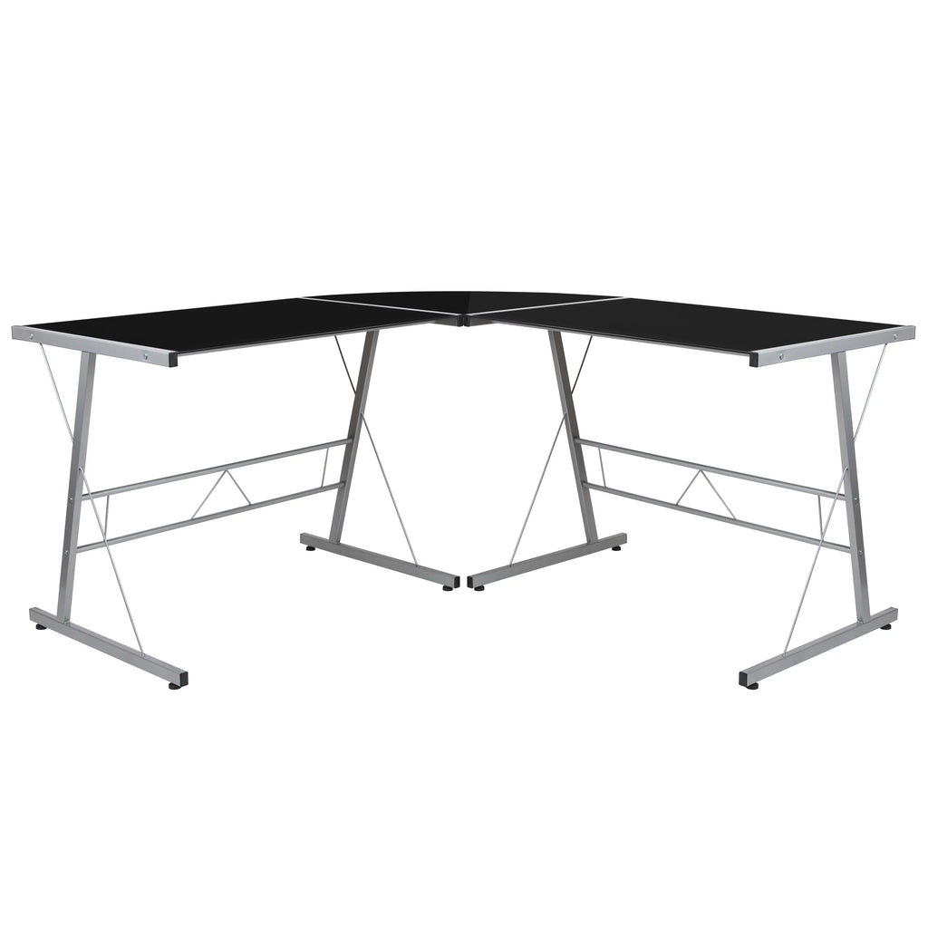 L-Shaped Gaming Desk with Black Tempered Glass Top A56230