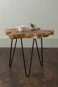 Handcrafted Natural Live-Edge Teak Top Table with Hairpin Legs K612