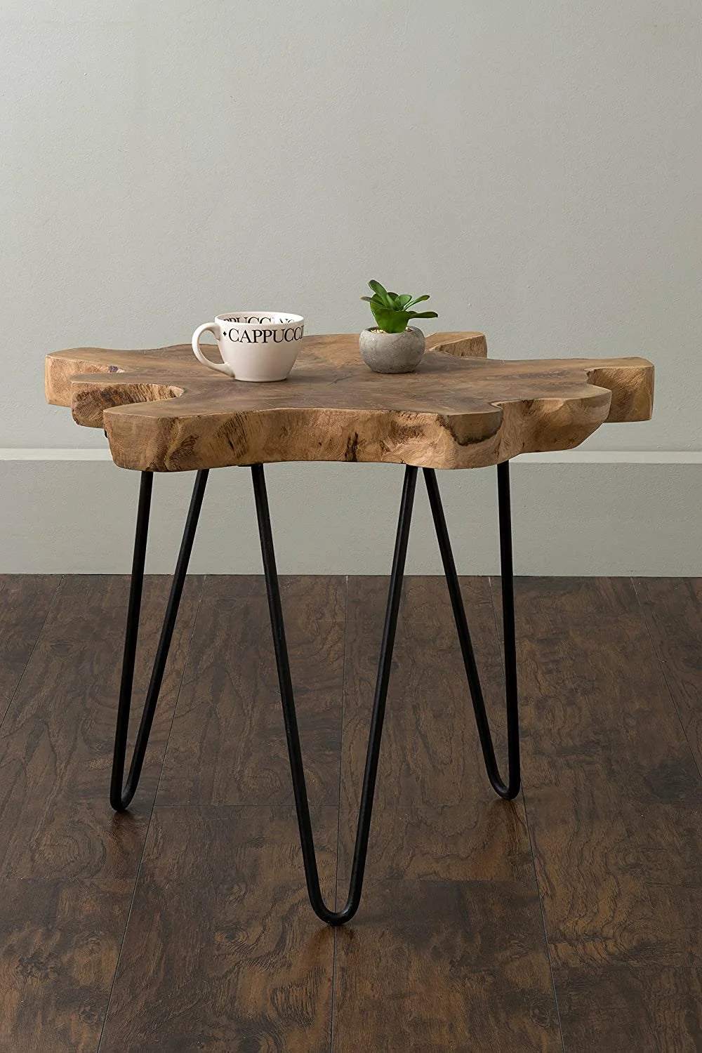 Handcrafted Natural Live-Edge Teak Top Table with Hairpin Legs K612