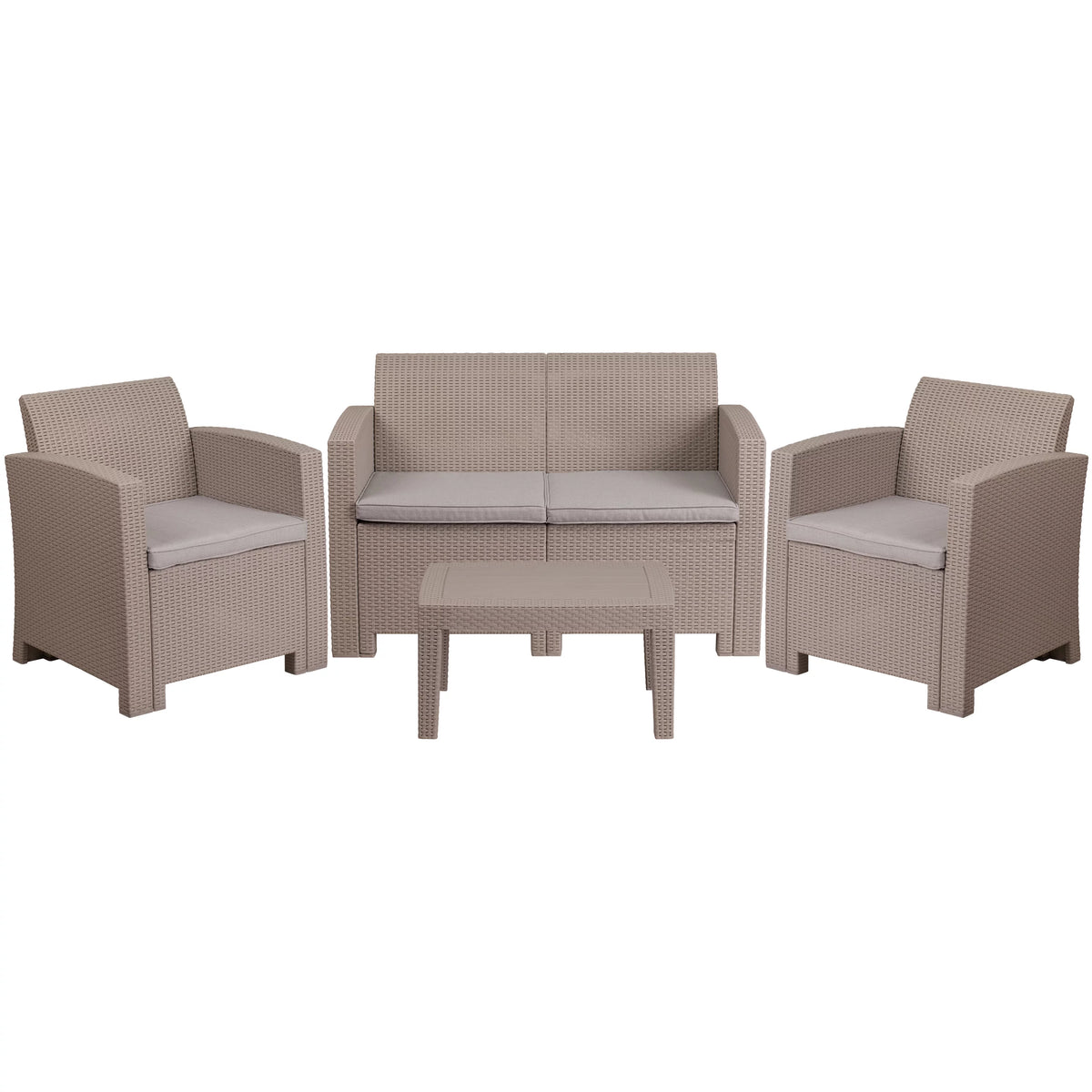Light Gray Faux Rattan 4 Piece Patio Furniture Set with Cushions and Table W786784