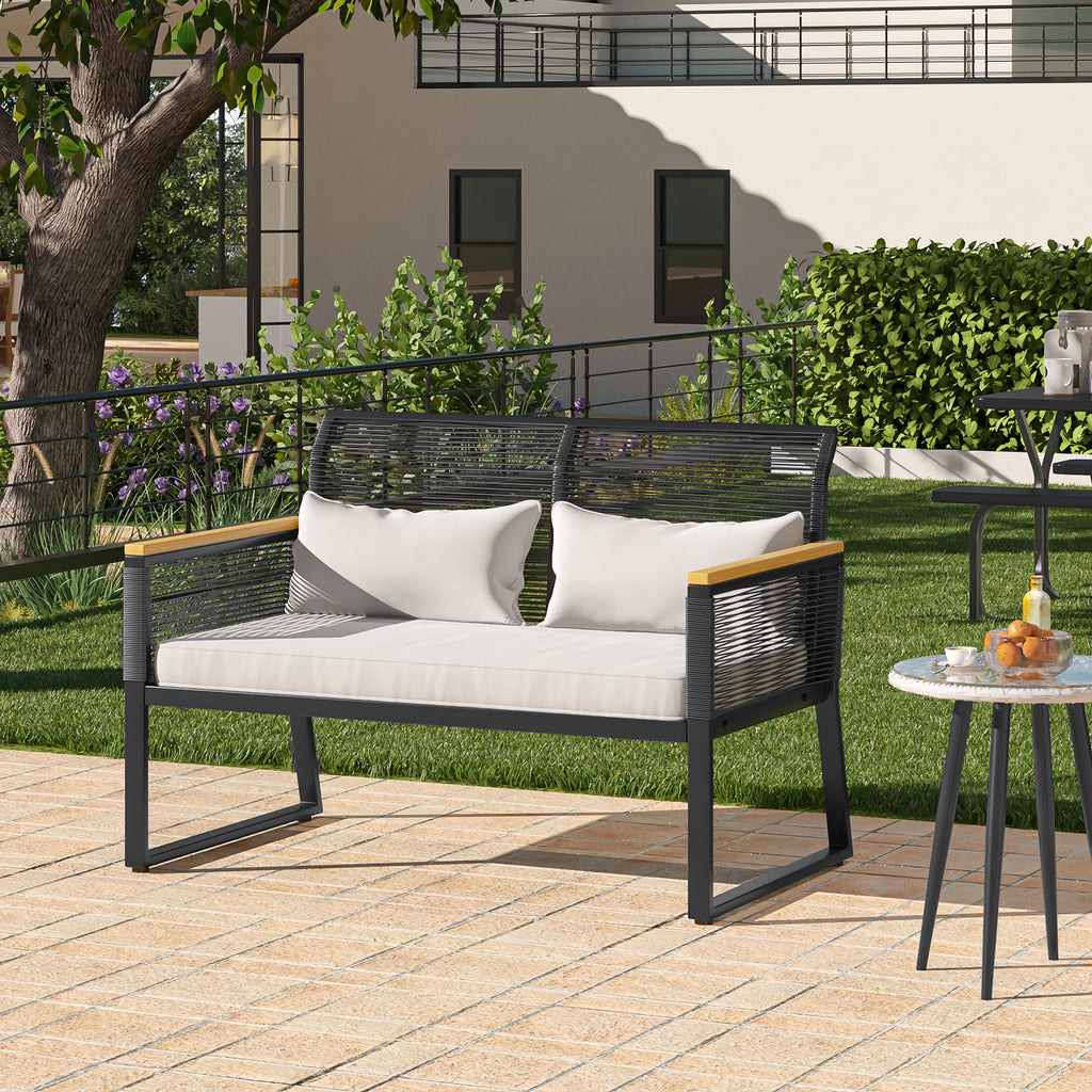Black Wicker Outdoor Loveseat with Cushion U76069