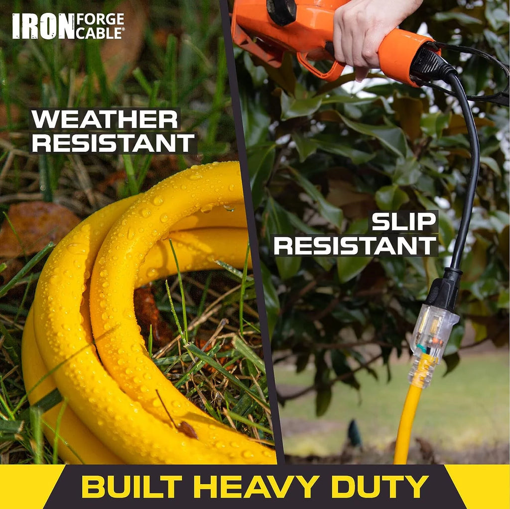 200 Foot Lighted Outdoor Extension Cord 12/3 SJTW Heavy Duty Yellow U940