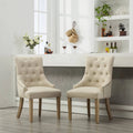Tan Button Tufted Solid Wood Wingback Chairs Set of 2 E32048