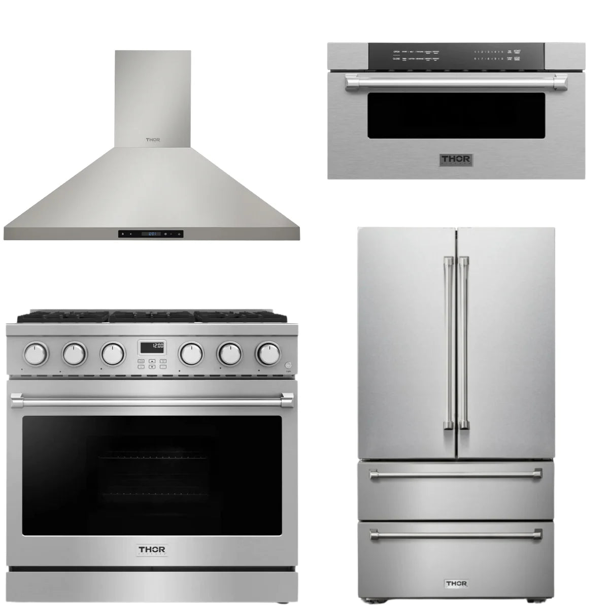 36 Gas Range, Range Hood, Refrigerator and Microwave K324