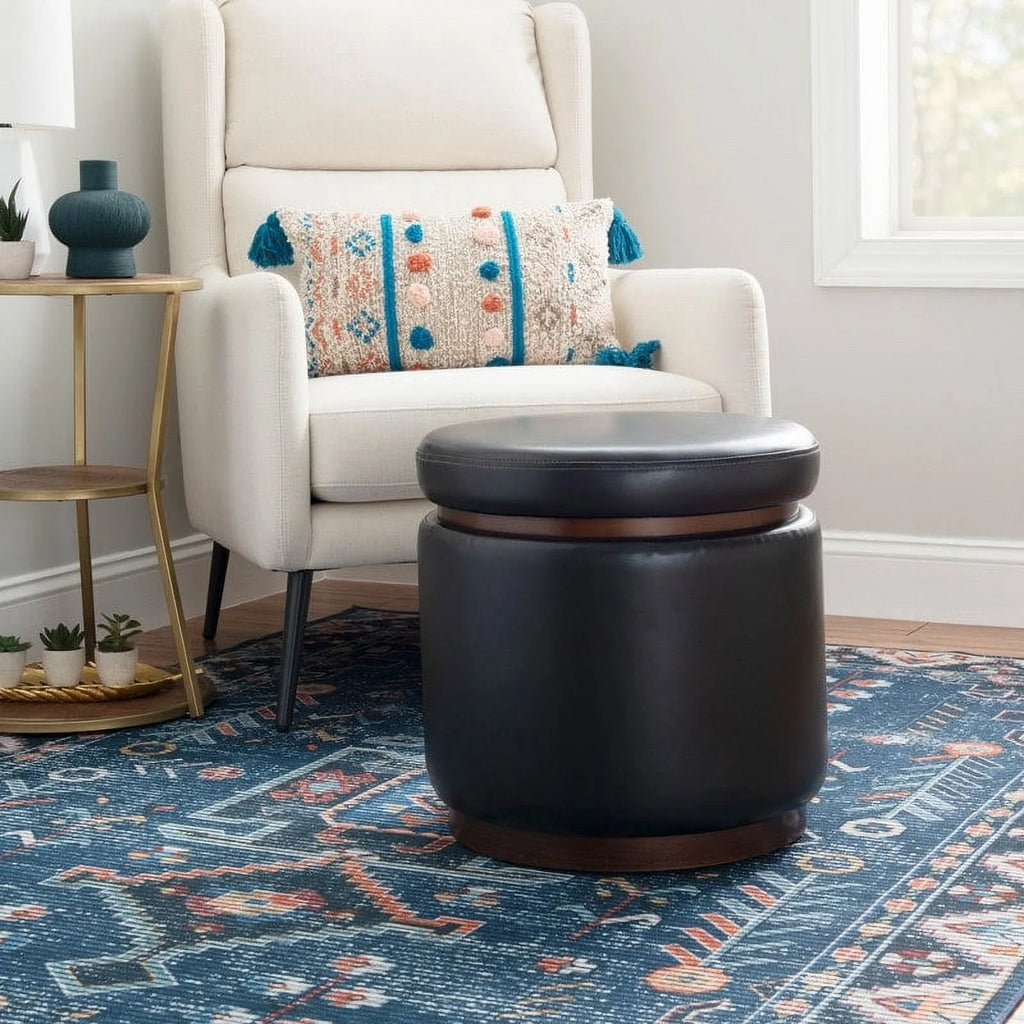 Faux Leather Round Storage Ottoman B530727