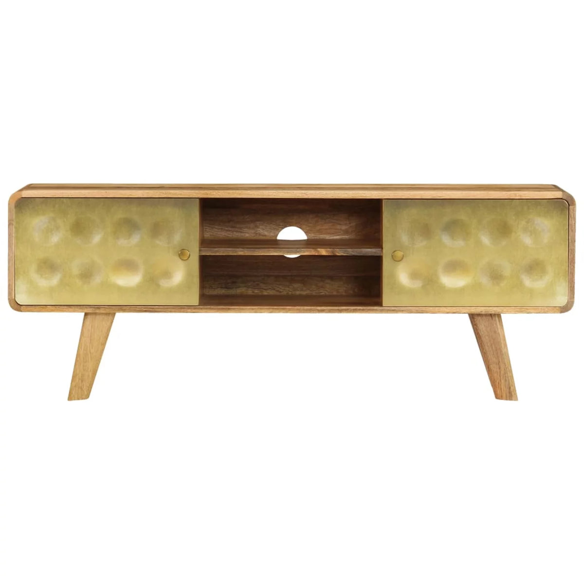 Mango Wood TV Stand with 2 Doors and Storage Shelves K599553