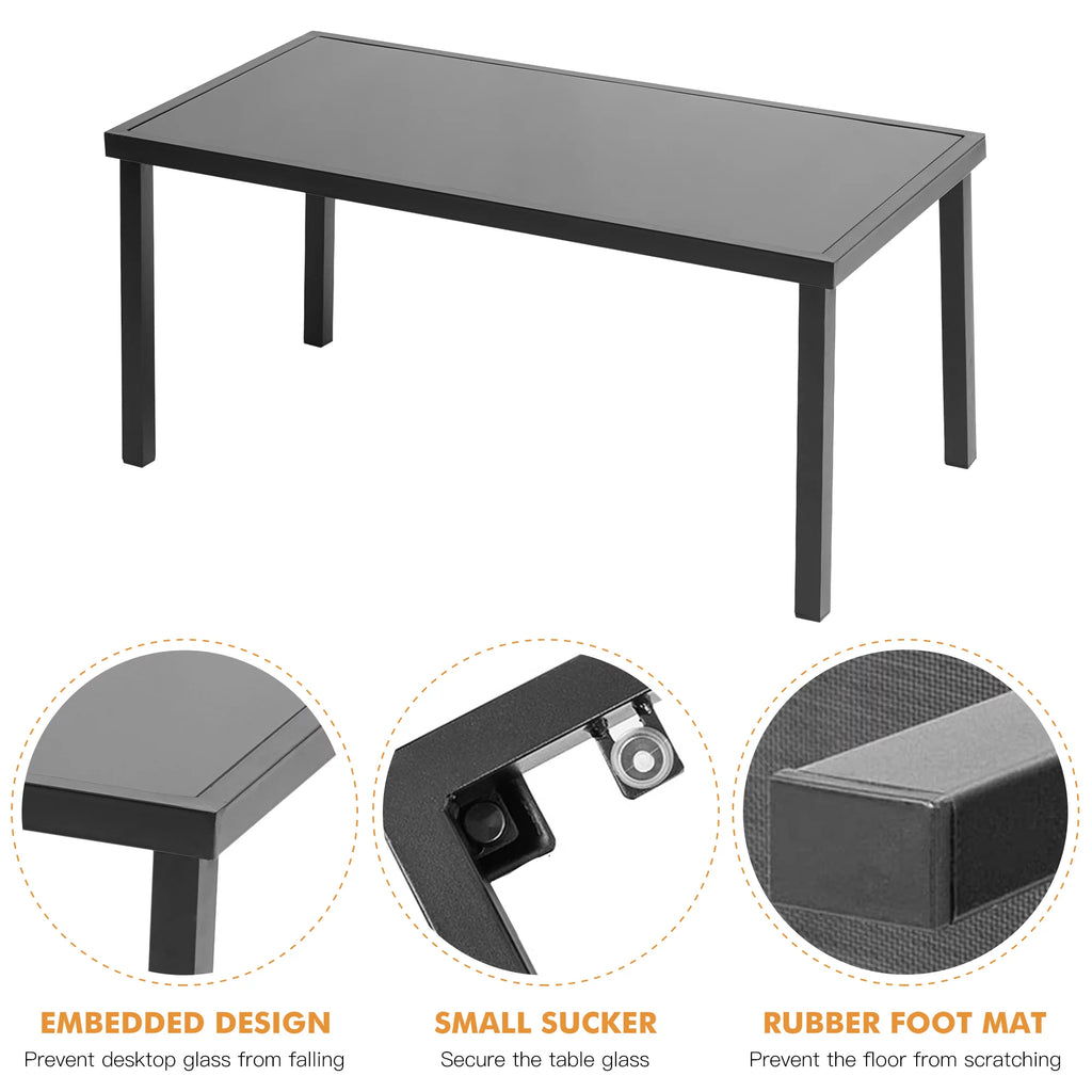 4 Pieces Patio Furniture Set with Glass Coffee Table Black S7456