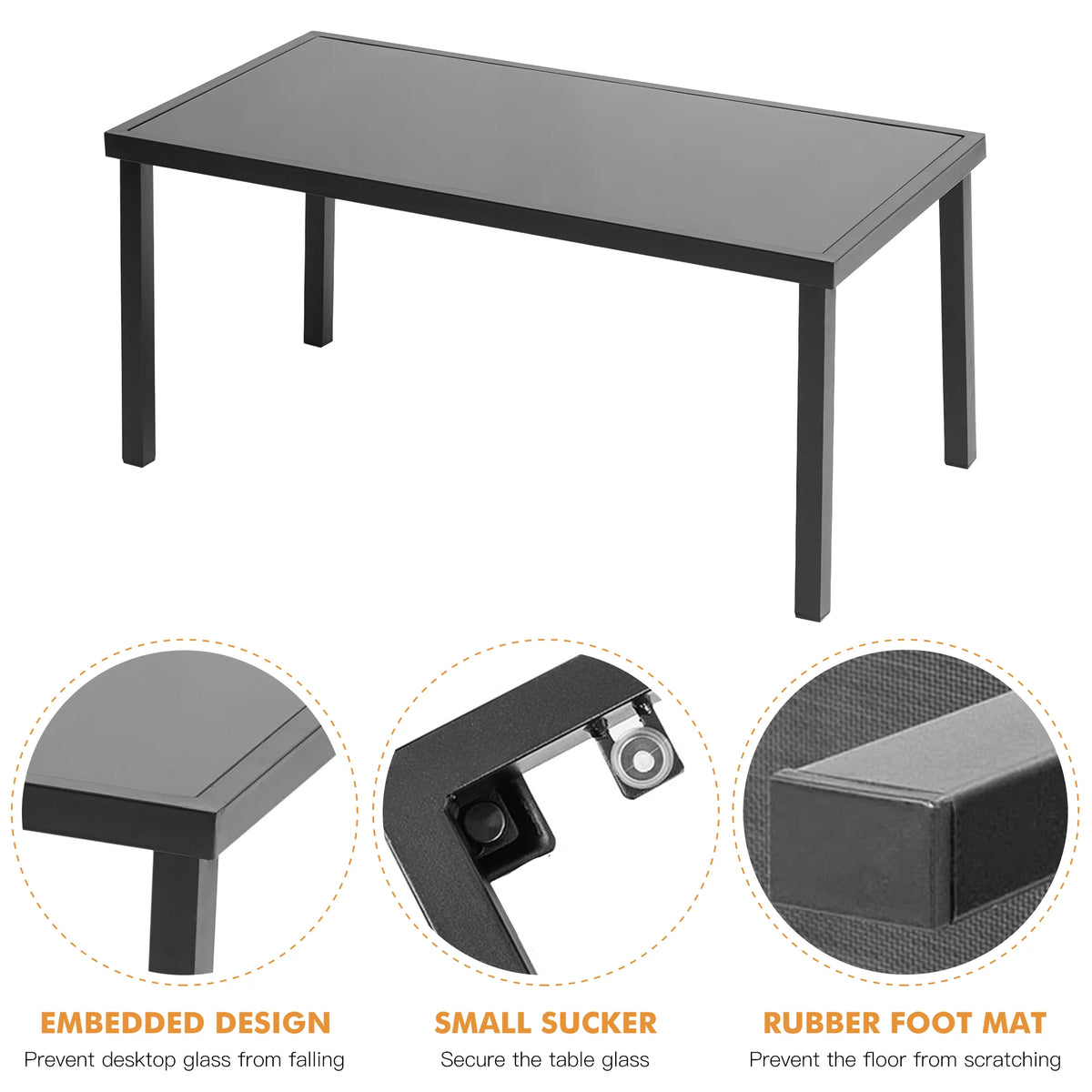 4 Pieces Patio Furniture Set with Glass Coffee Table Black S7456