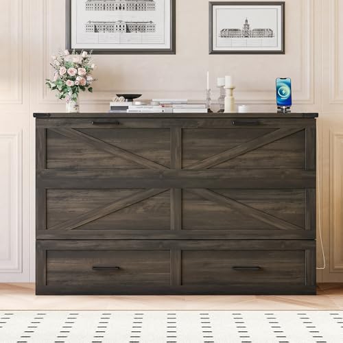 Queen Murphy Bed Chest with Charging Station and Storage Drawer Z91370