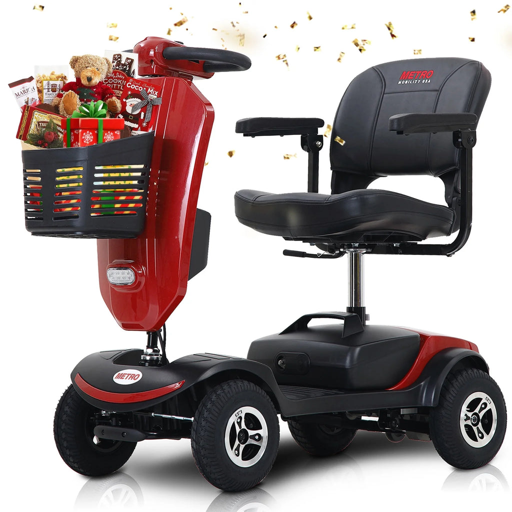 4 Wheels Foldable Mobility Scooter with LED Light and USB Port Red E870