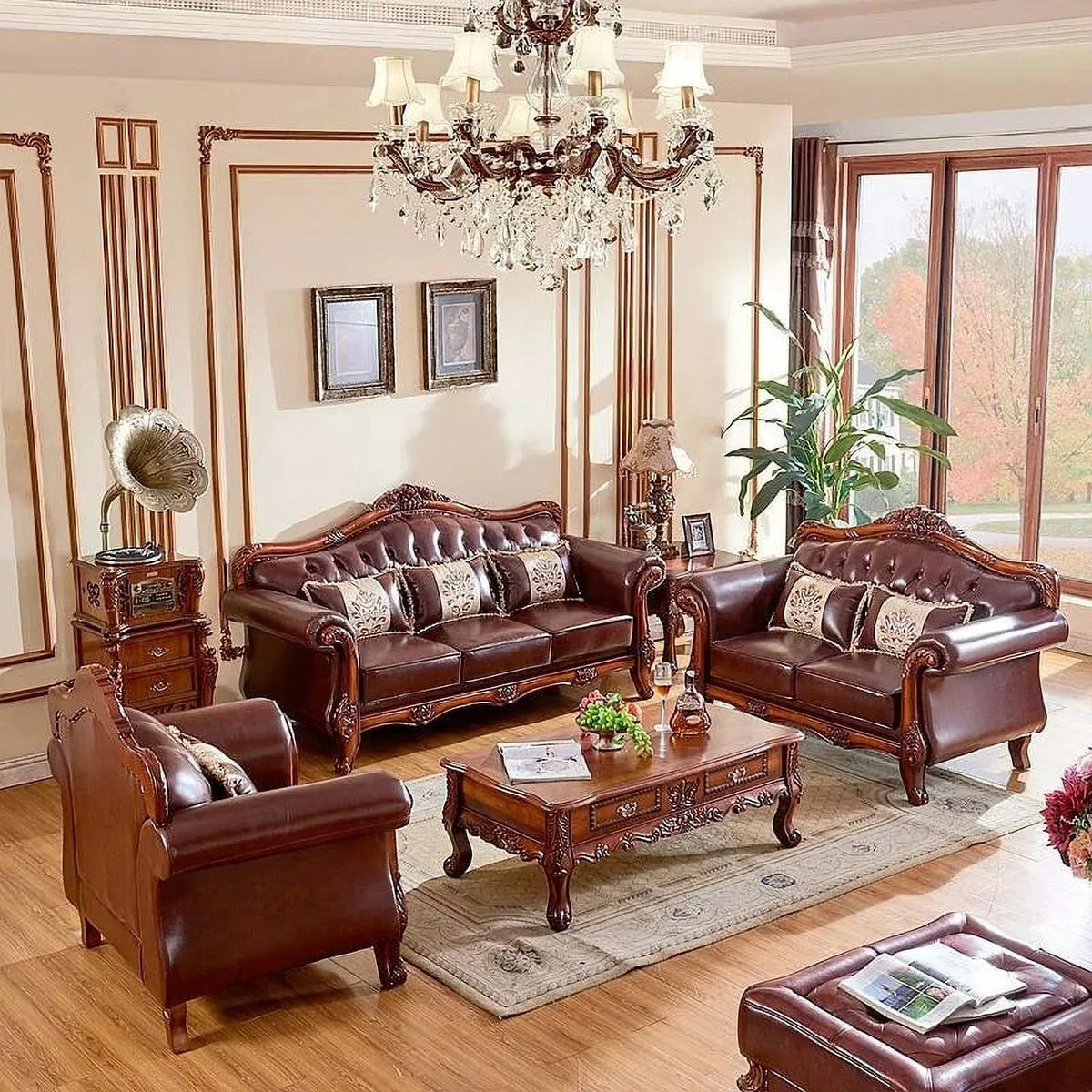 Antique Genuine Leather Sofa Set Z476