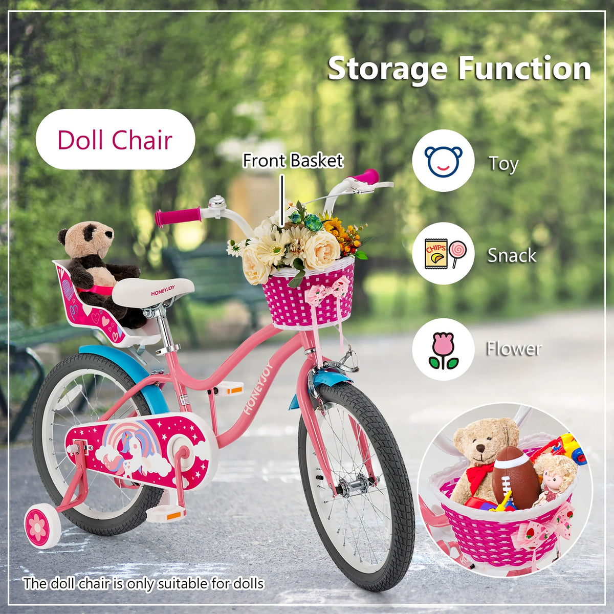 18 Inches Kids Bicycle with Training Wheels Pink D5691