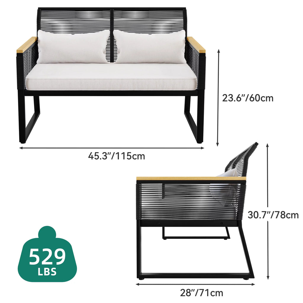 Black Wicker Outdoor Loveseat with Cushion U76069