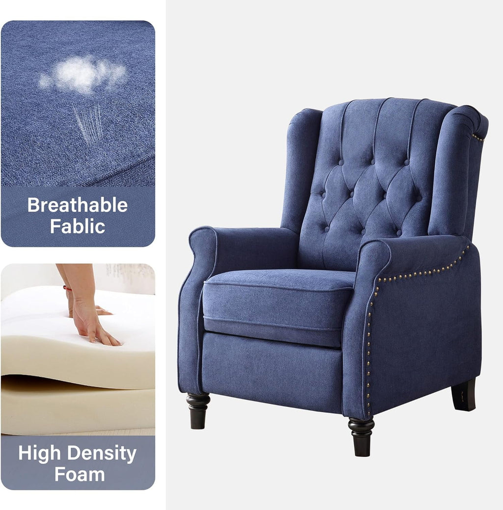 Blue Fabric Push Back Recliner Chair Set Of 2 D6825