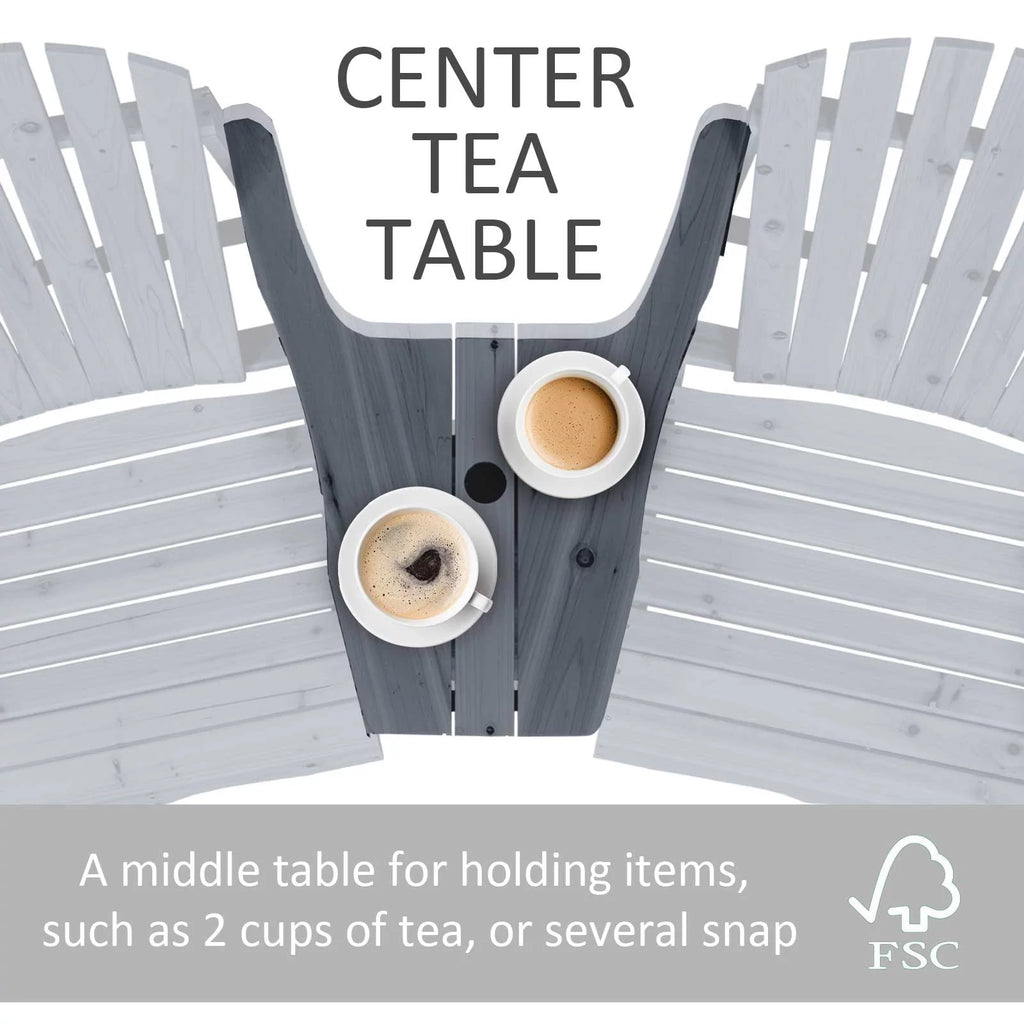 Grey 2 Wood Adirondack Chairs with Center Table V622
