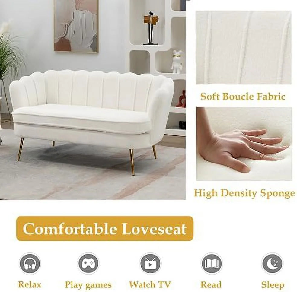 Boucle Loveseat Sofa with Gold Metal Legs F766