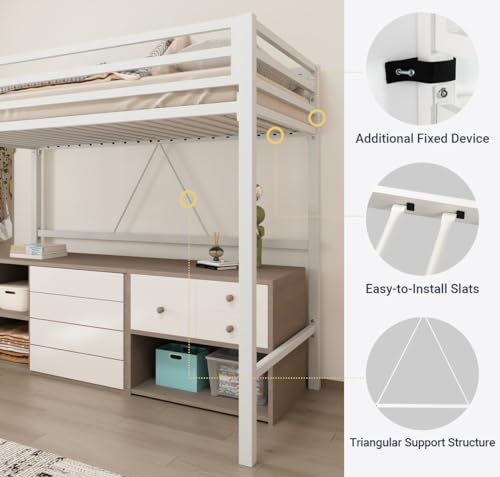 Black Twin Size Metal Loft Bed with Guardrail and Ladder V466722