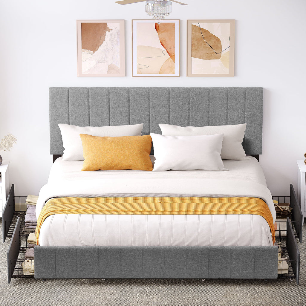 King Size Upholstered Bed Frame with 4 Storage Drawers S3976