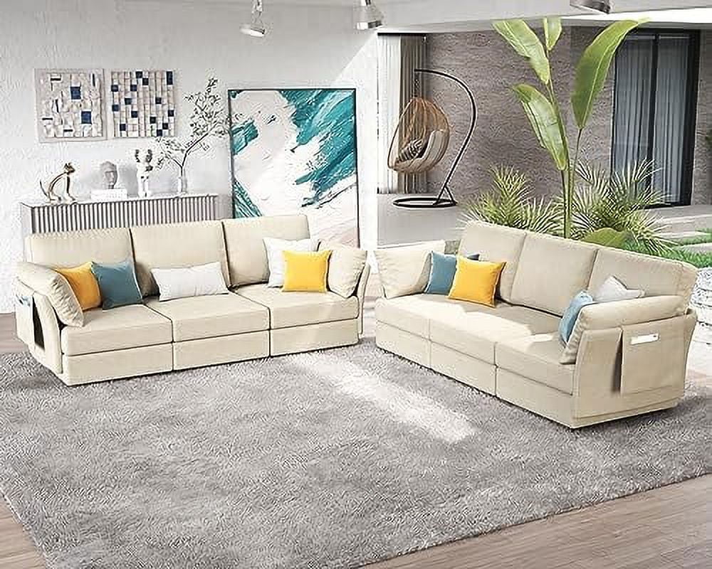 Beige Chenille 6 Seats Oversized Sectional Sofa with Storage O559626