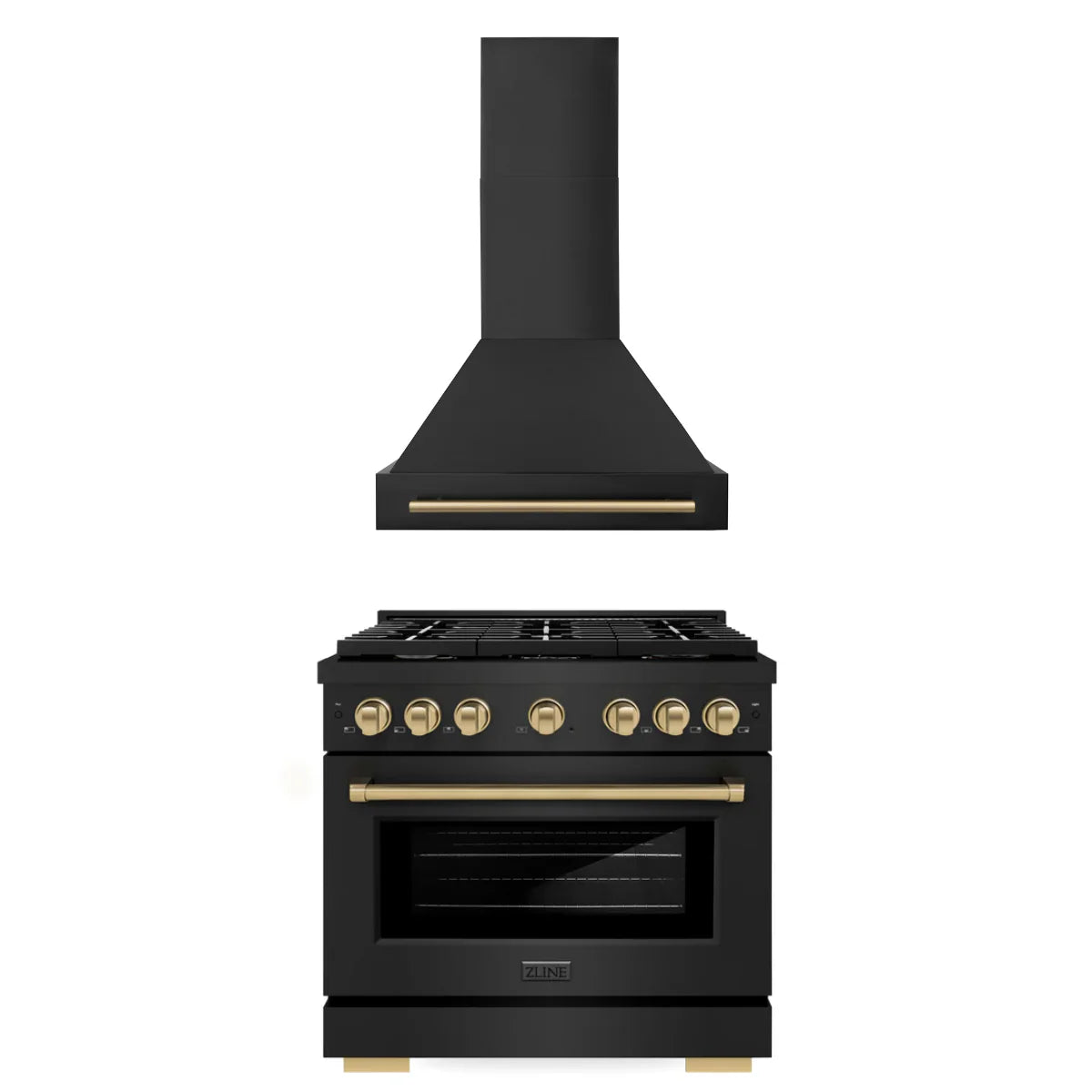 36 In. Gas Range and Range Hood in Black Stainless Steel D361459