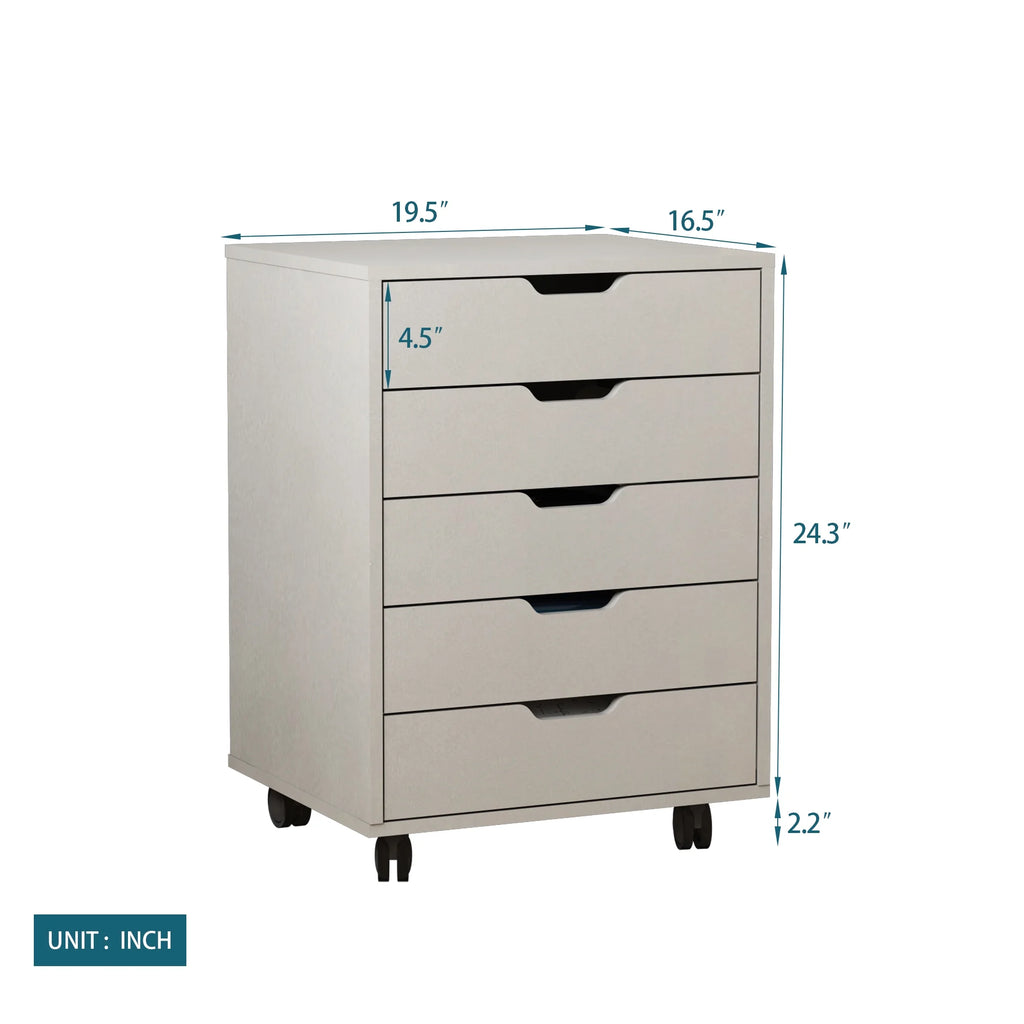 5 Drawer White Gray Rolling Filing Cabinet P425