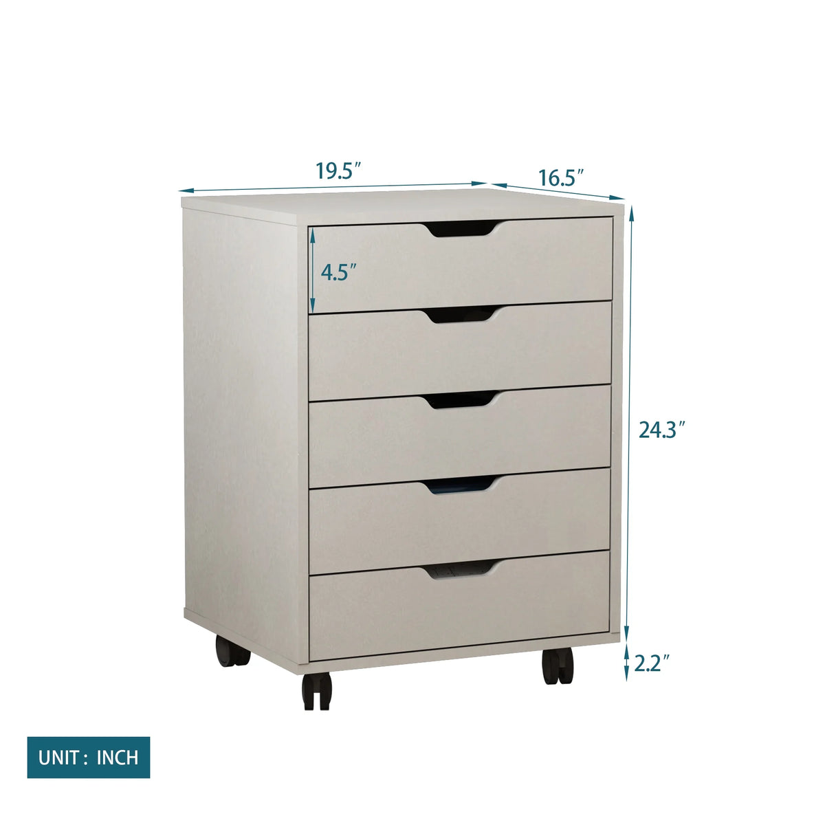 5 Drawer White Gray Rolling Filing Cabinet P425