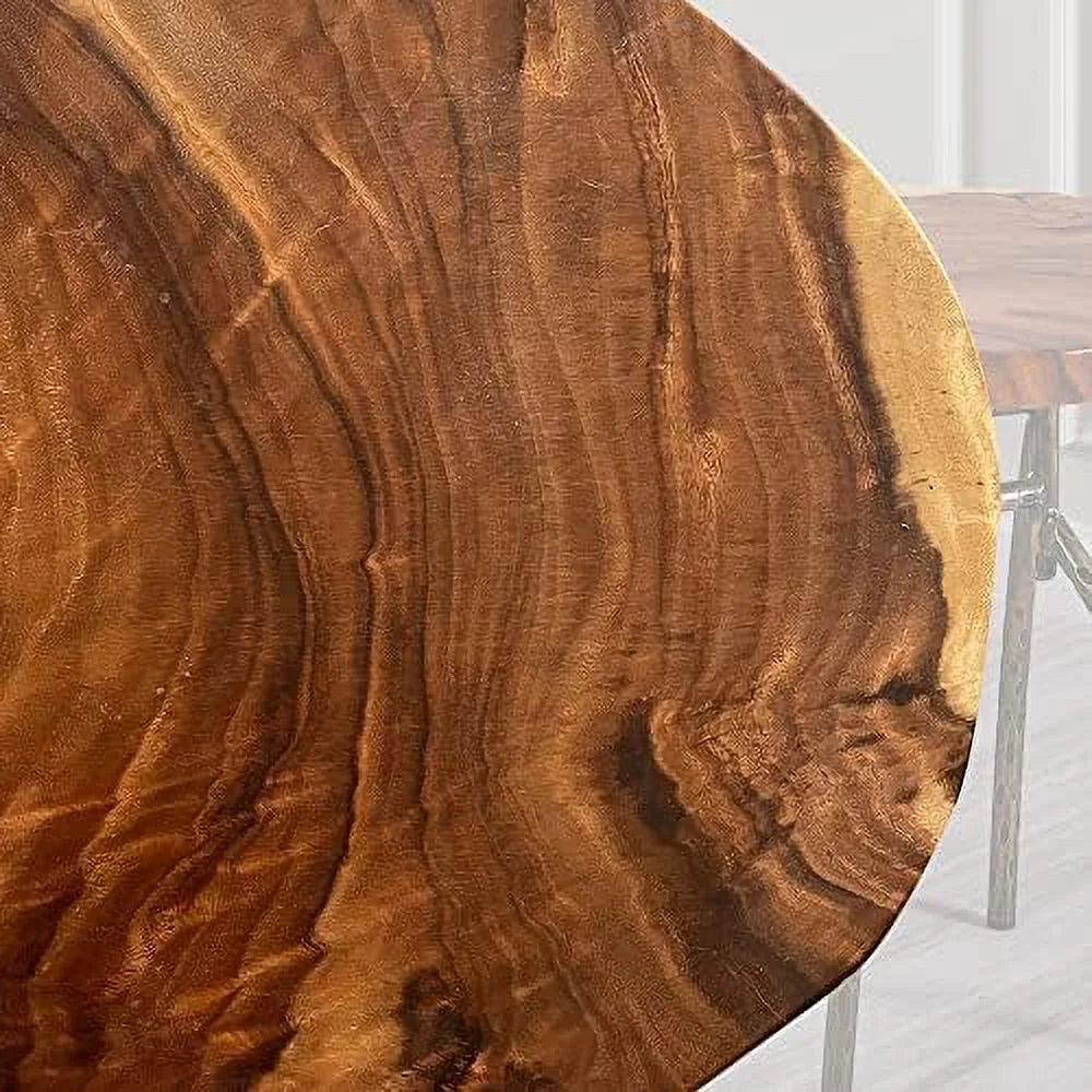 Solid Wood Round End Table with Metal Leg J6931