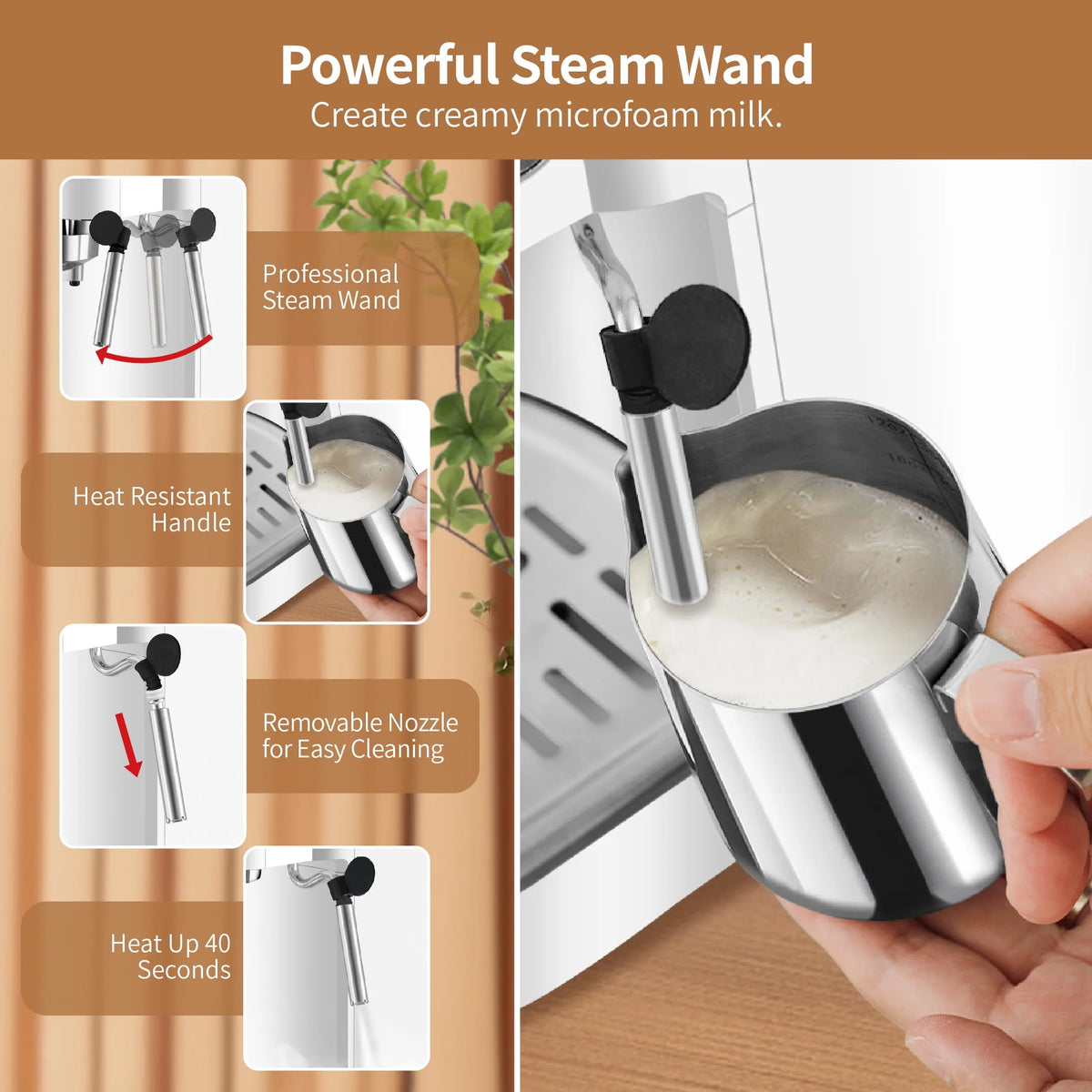 20 Bar Espresso Machine with Milk Frother Wand, 40.58 oz, White J9815