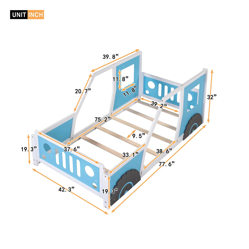 Twin Size Wood Platform Bed Frame with Wheels X5690