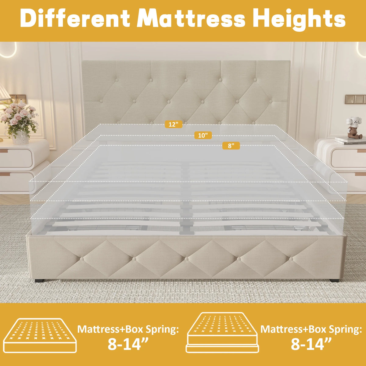 Queen Size Upholstered Storage Bed Frame with 4 Drawers C390907