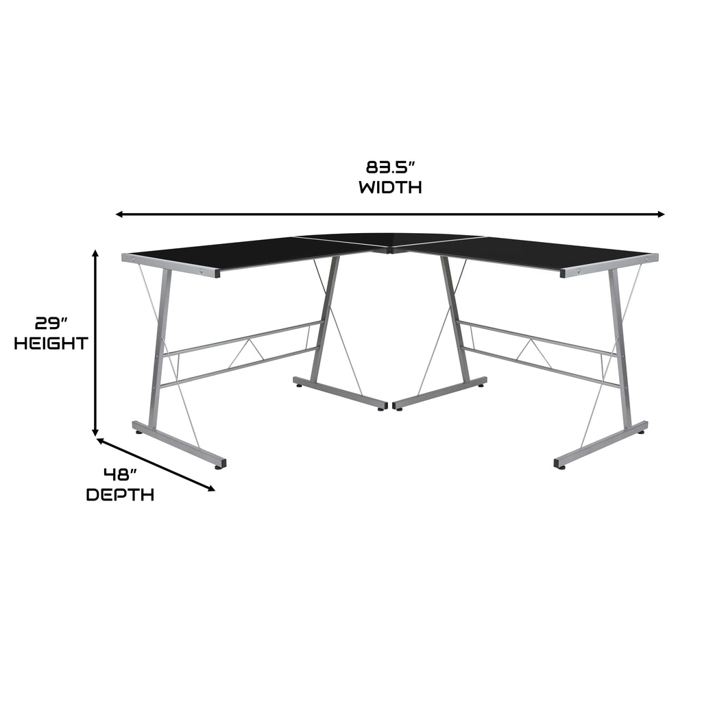 L-Shaped Gaming Desk with Black Tempered Glass Top A56230