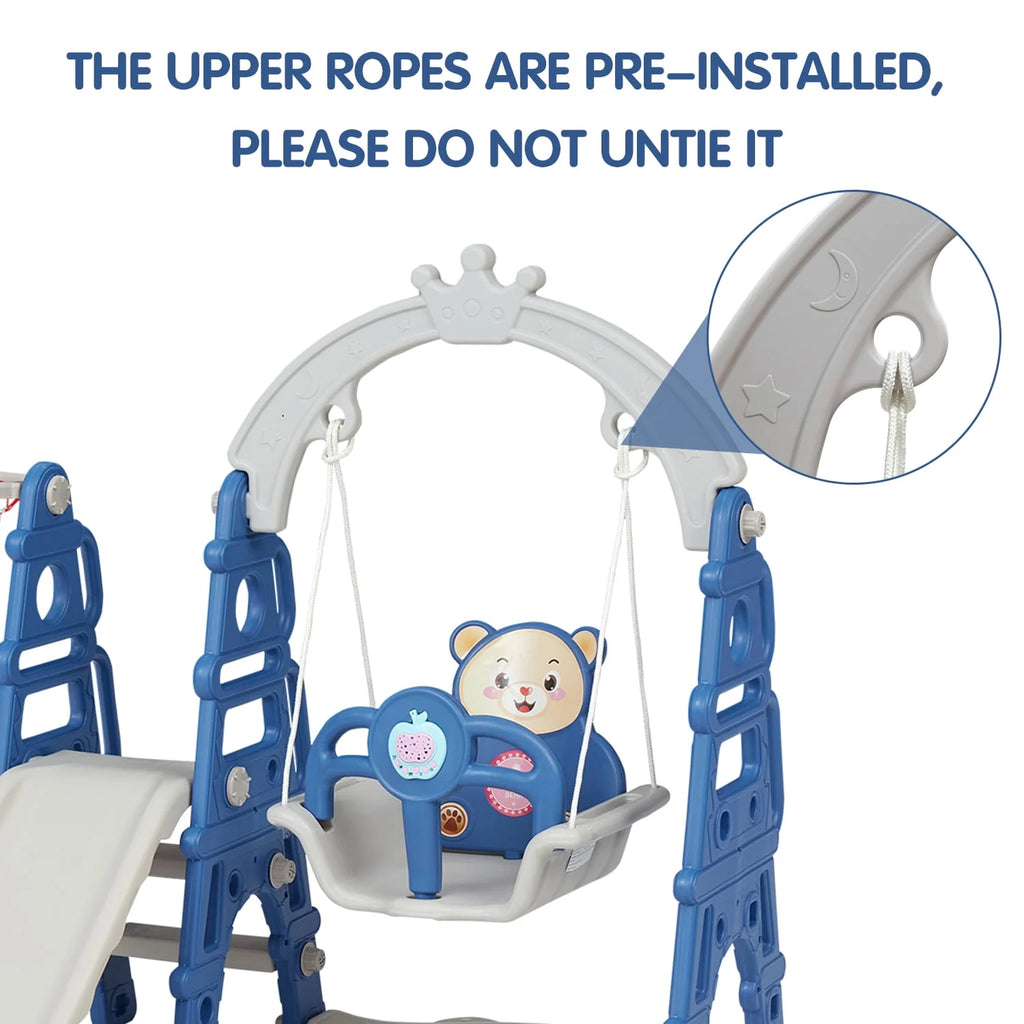 Blue Kids 5-in-1 Slides Climbing Swing Set R84304