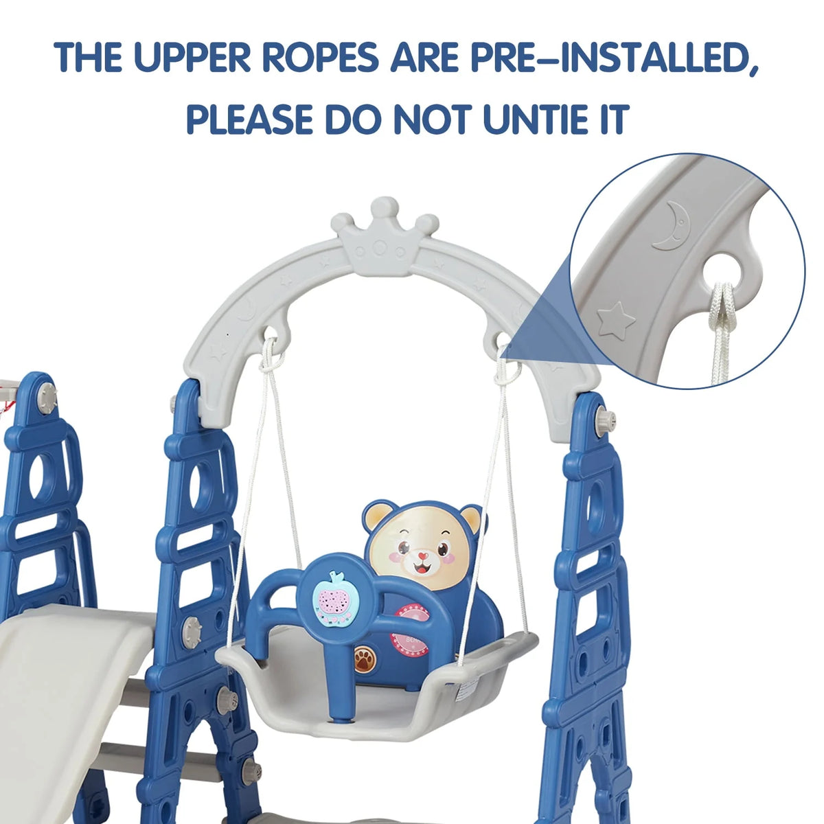 Blue Kids 5-in-1 Slides Climbing Swing Set R84304