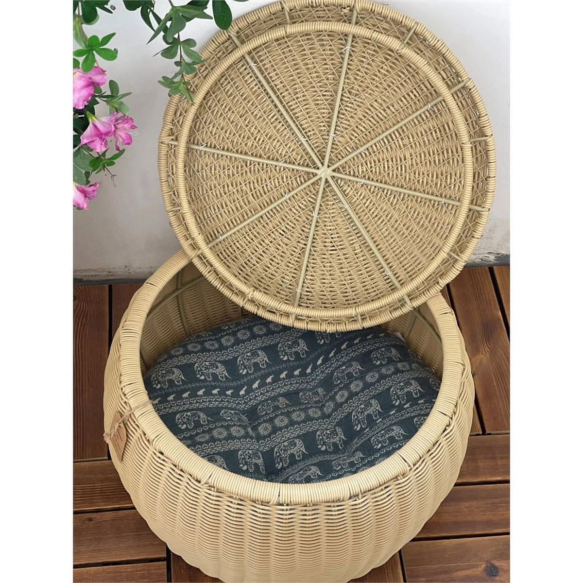 Wicker Rattan Storage Footstool Q48875