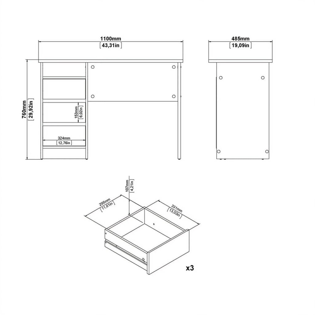 White Writing Desk with 3 Storage Drawers and Open Shelf I820667