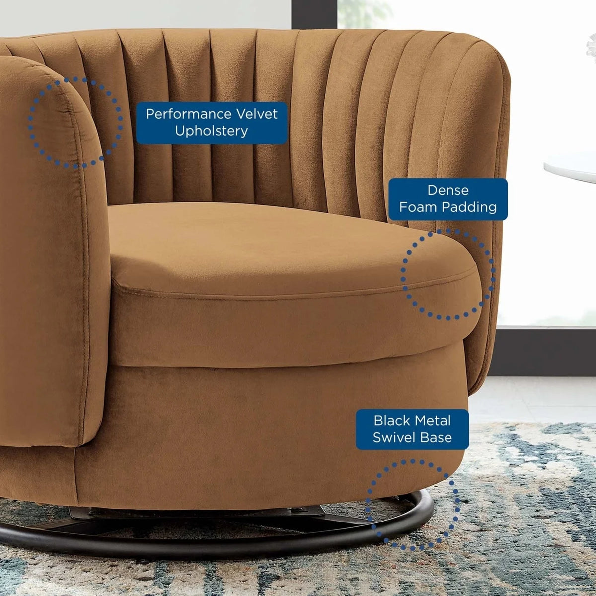 Black Tufted Velvet Swivel Chair W76836