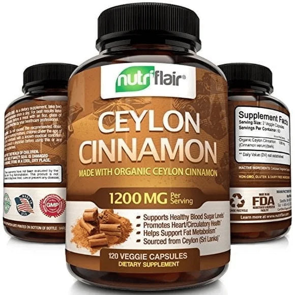 Organic Ceylon Cinnamon 1200mg Dietary Supplement 120 Capsules C358
