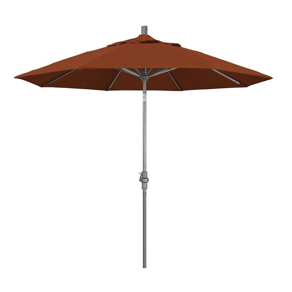 9 ft. Grey Aluminum Market Patio Umbrella with Collar Tilt Crank Lift W666