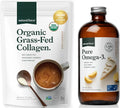 Liquid Fish Oil Lemon Cake Flavor 16 Oz Glass Bottle Collagen Peptides Powder Unflavored 10.7oz T862