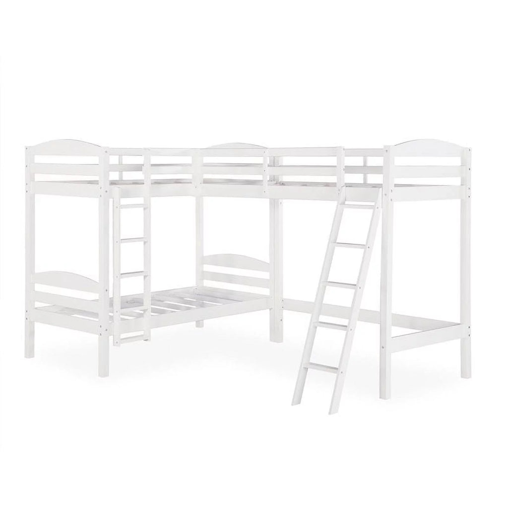 2 Tier Twin Triple Wooden Bunk Bed in White D3687