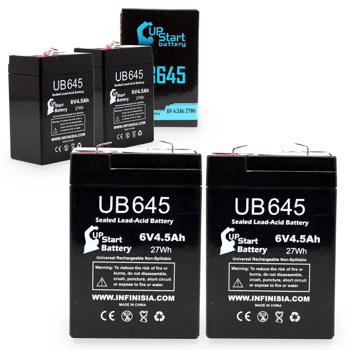 4x Pack 6V 4.5Ah Sealed Lead Acid Battery with F1 to F2 Terminal Adapters X529802
